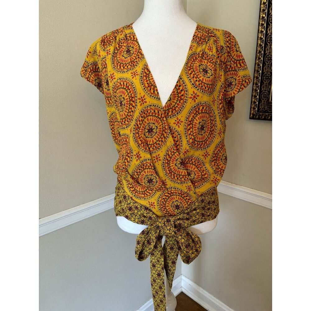 Maeve Yellow and Red Patterned Blouse